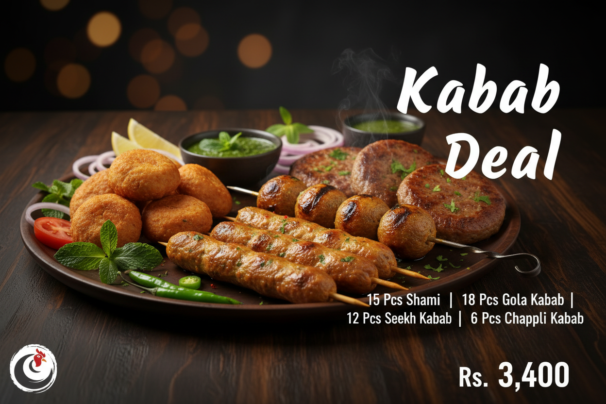 Kabab Deal - 15 Pcs Shami, 18 Pcs Gola, 12 Pcs Seekh, 6 Pcs Chappli Kabab
